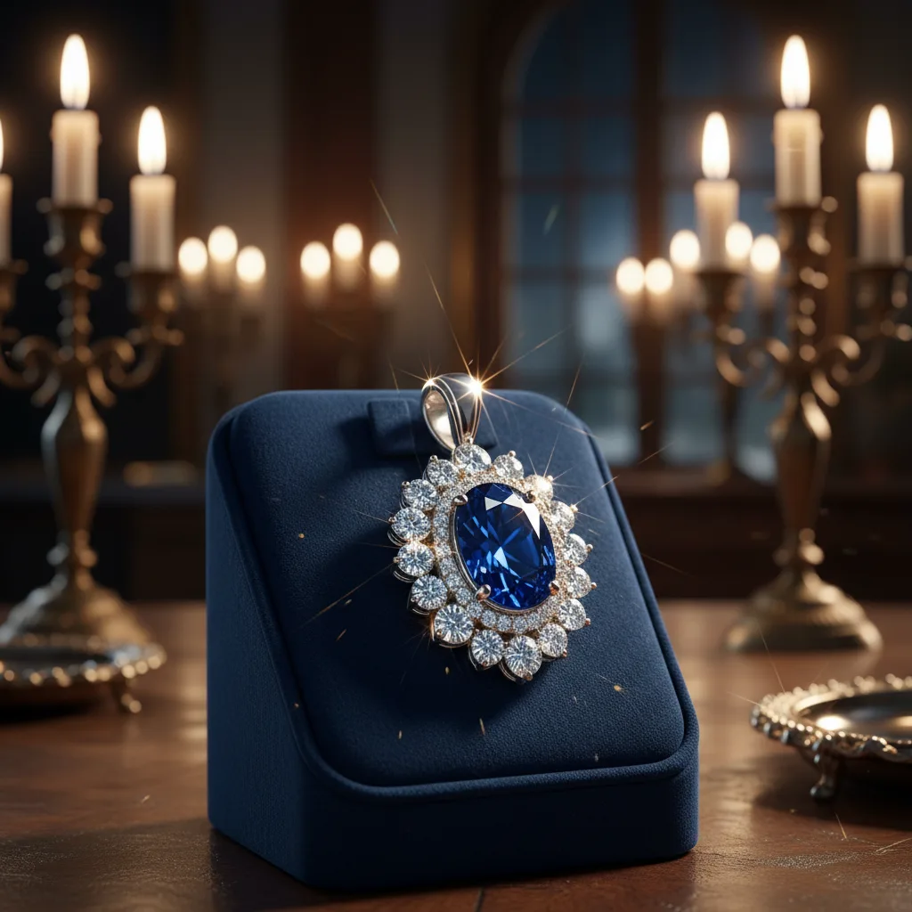 Pendentif saphir bleu entouré de diamants
