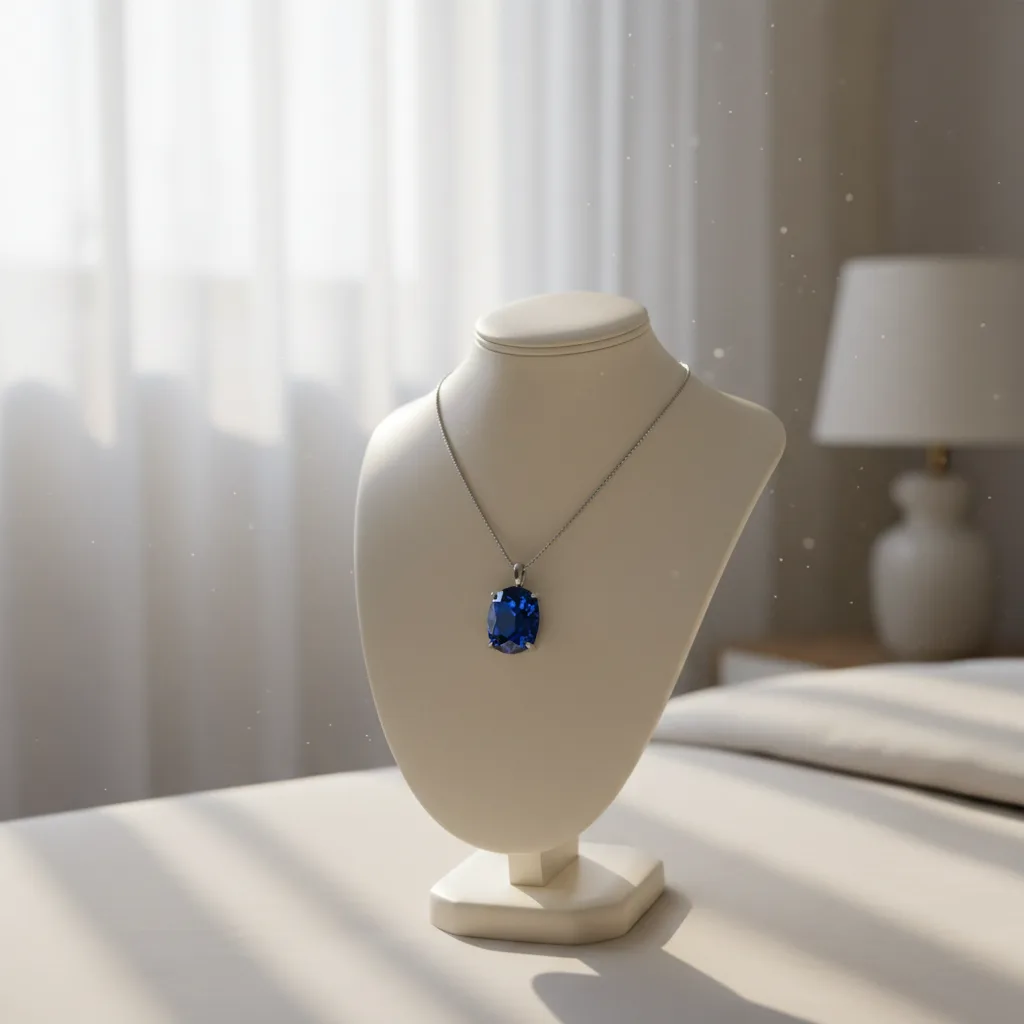 Collier pendentif saphir présenté sur buste
