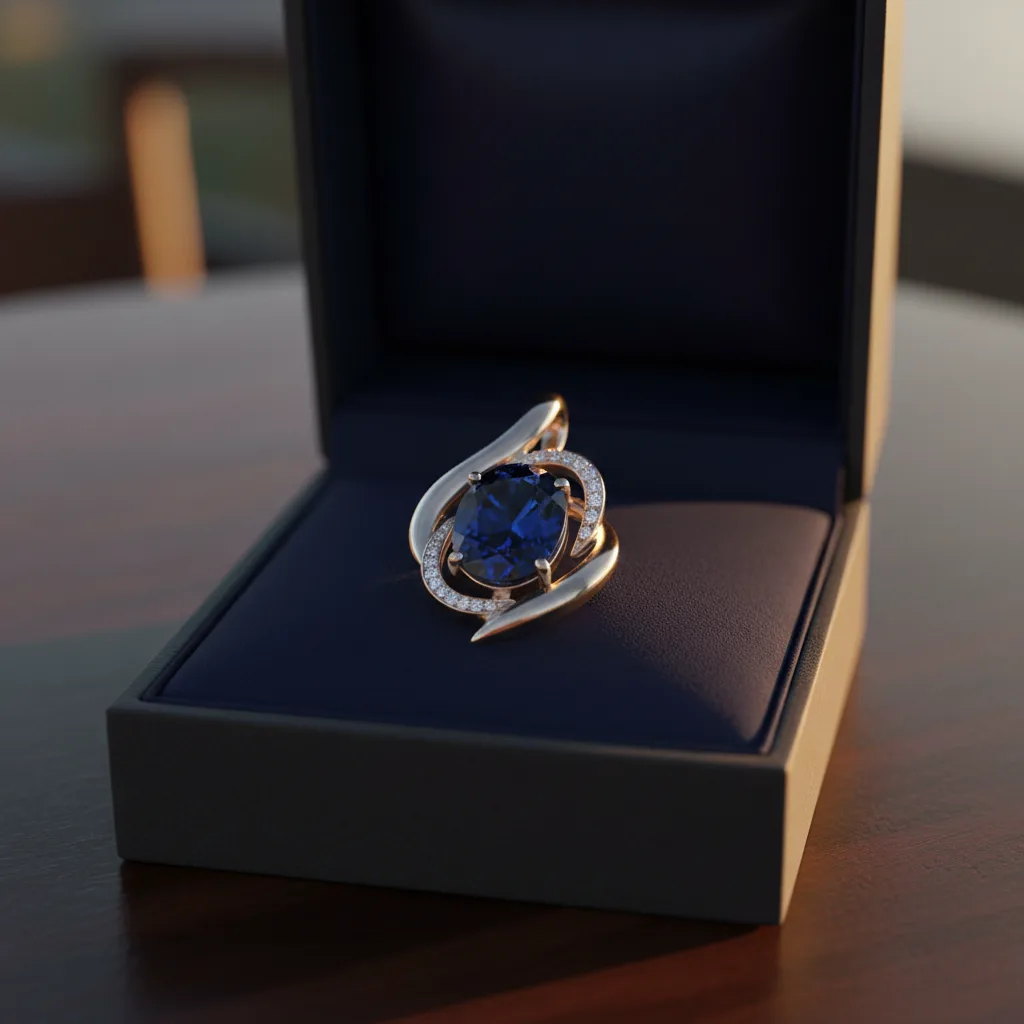 Écrin et pendentif saphir prêts à offrir
