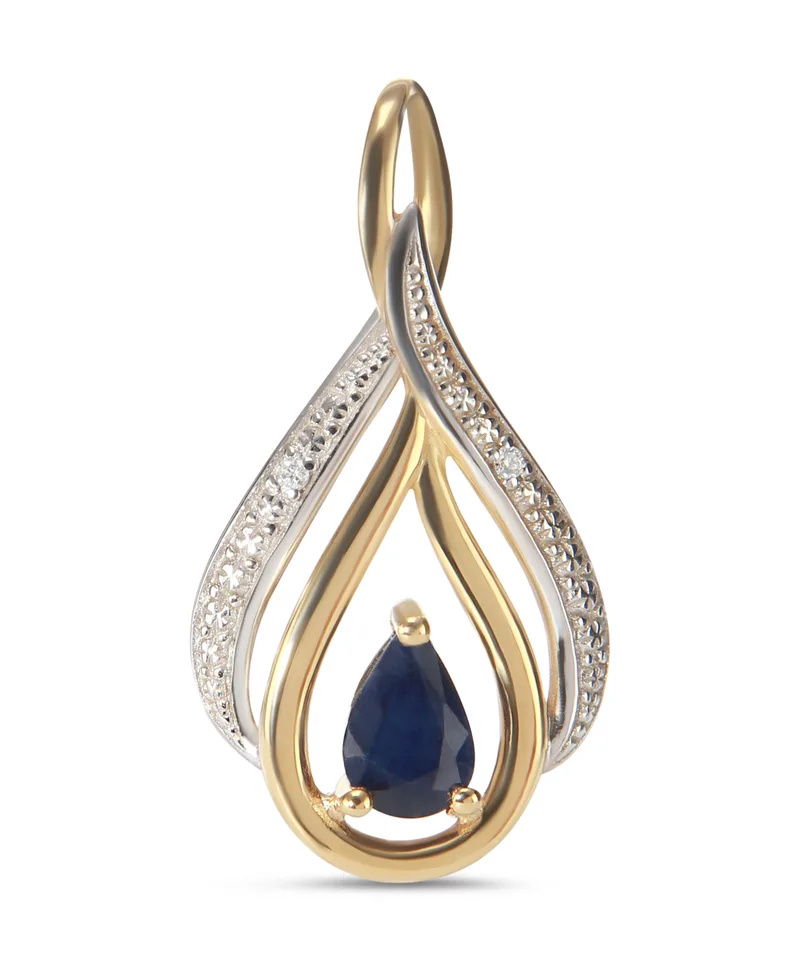 Pendentif Saphir Bleu Poire 6x4mm et Diamant en Or Jaune 750 pour femme - Bijoux Trabbia Vuillermoz